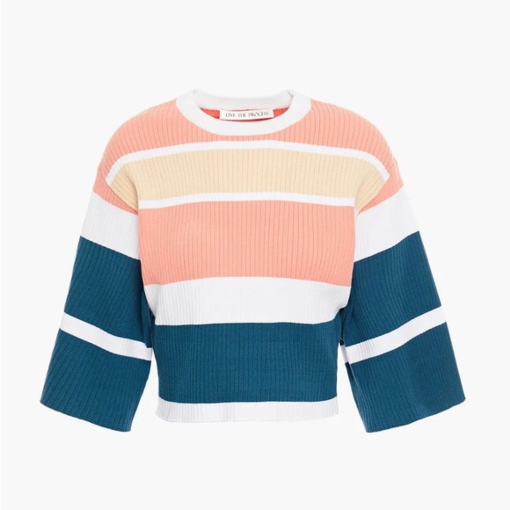 Live The Process striped ribbed knit crop top L